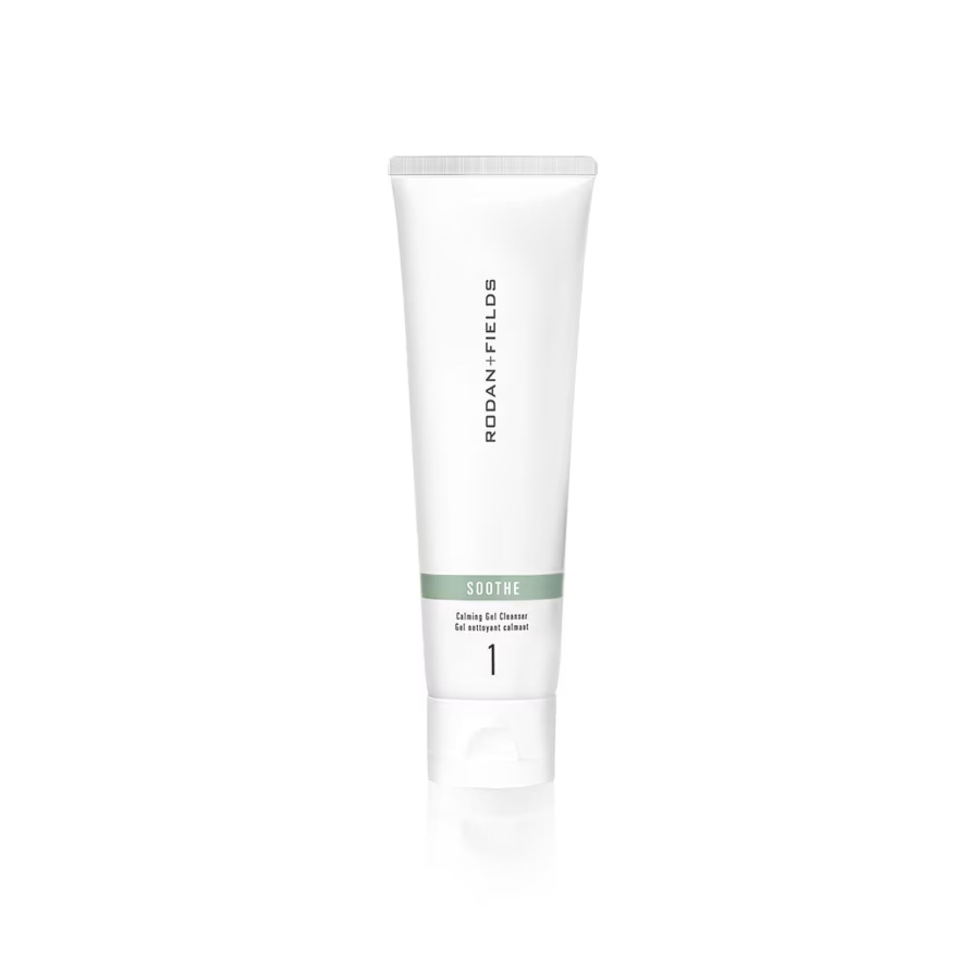 Rodan + Fields Soothe Calming Gel Cleanser packaging shows gentle daily cleanser for sensitive skin.