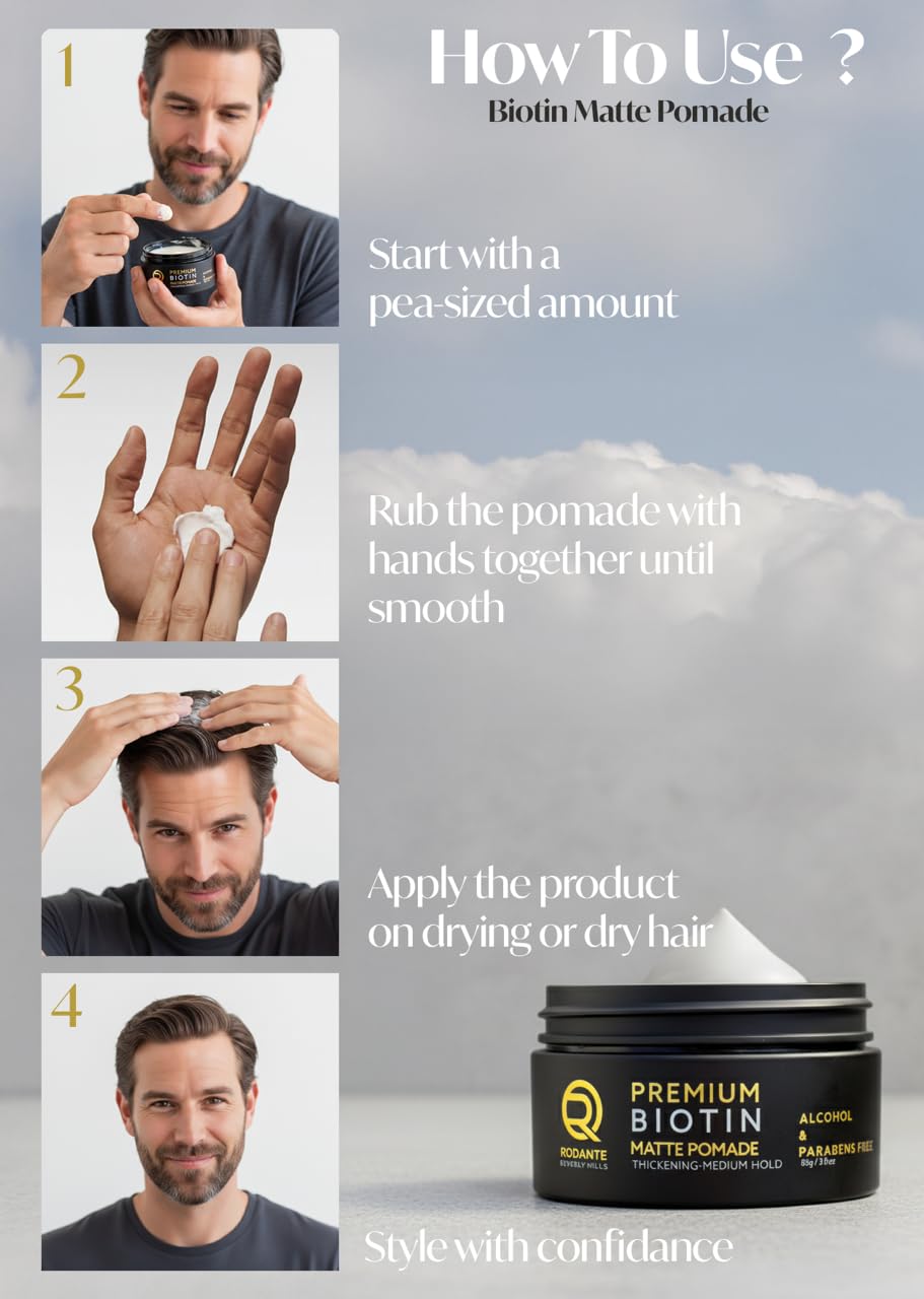 Rodante Beverly Hills Biotin Matte Cream Texture Paste hands styling hair with subtle hold.