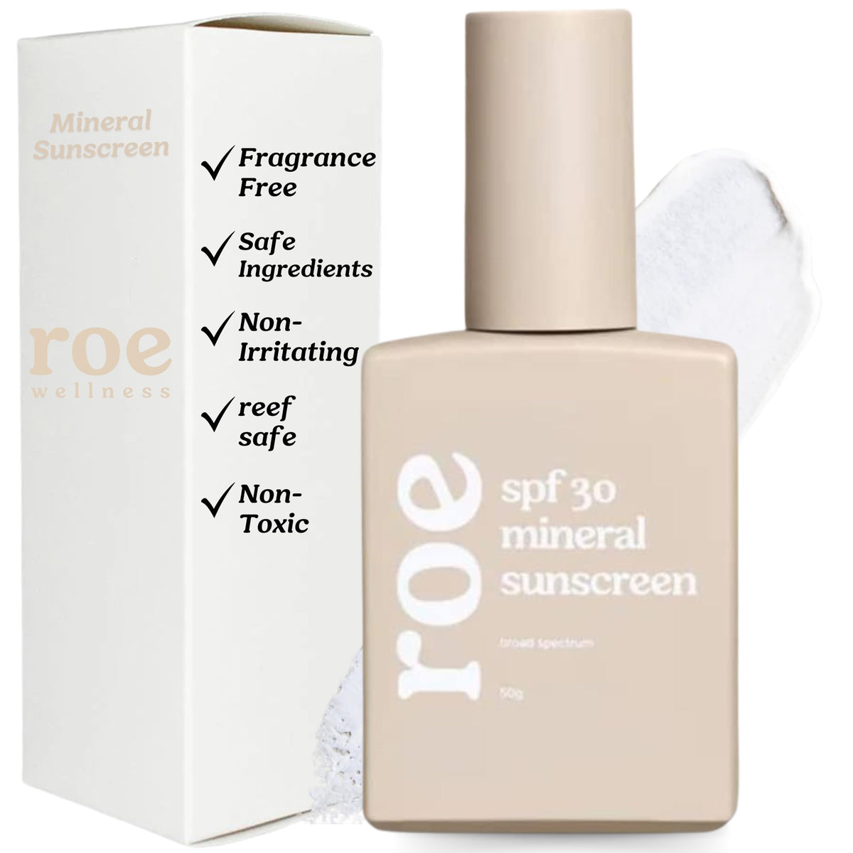 Roe Wellness Baby Mineral Sunscreen SPF 30 bottle provides gentle protection for delicate skin.