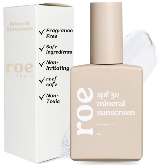 Roe Wellness Baby Mineral Sunscreen SPF 30 bottle provides gentle protection for delicate skin.
