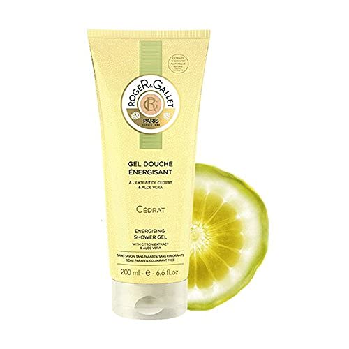 Roger & Gallet Citron body wash bottle side angle shows ergonomic bottle design