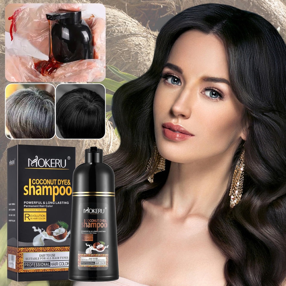 Roivikis MOKERU shampoo being applied for a 15–20 minute gray hair color quick refresh.