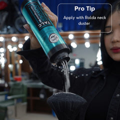Rolda Barber Talc Powder brand-focused shot conveys grooming confidence.