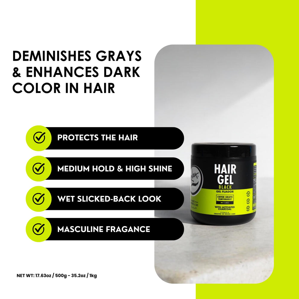 Rolda Black Hair Gel gray-coverage displays deeper color on strands