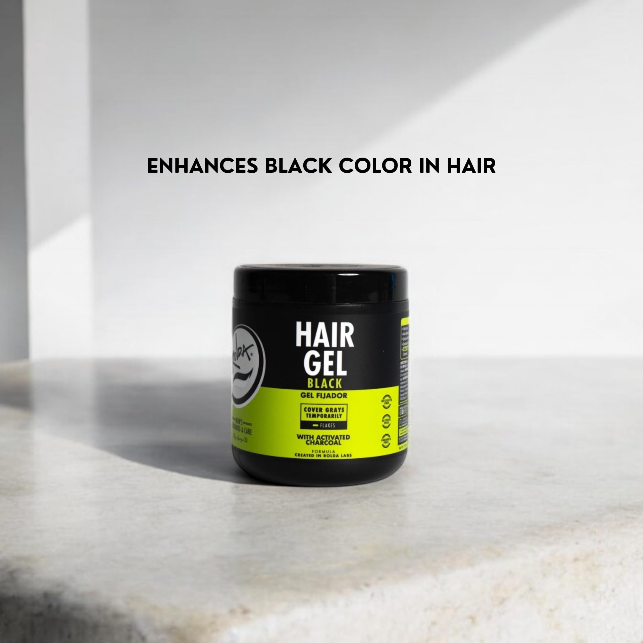 Rolda Black Hair Gel hair-styling-application demonstrates easy tint and hold