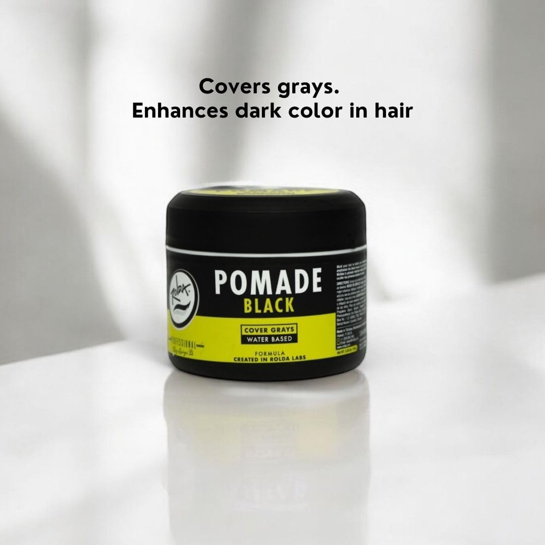 Rolda Black Pomade barber-approved branding for professional grooming.