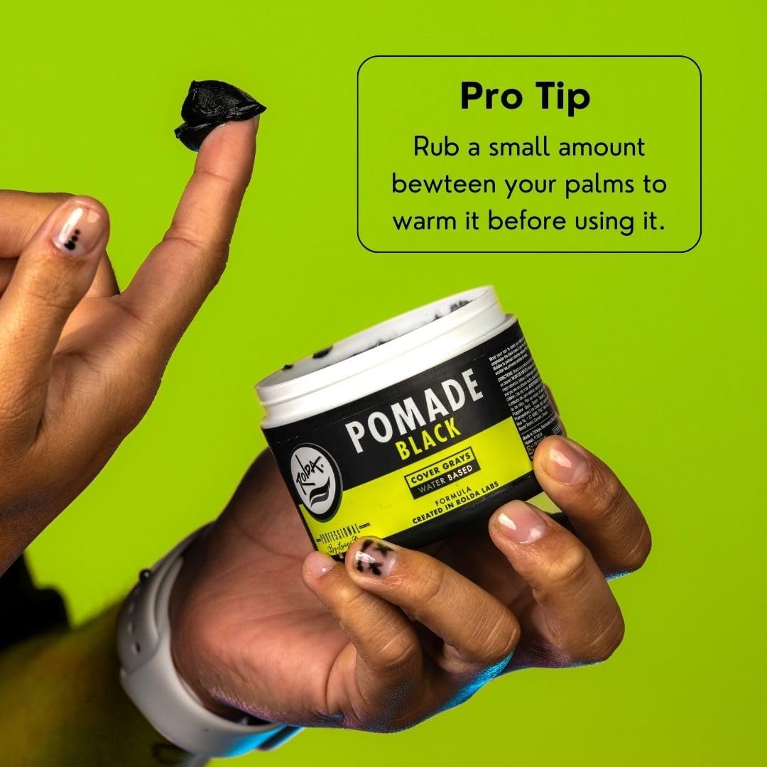 Rolda Black Pomade water-based formula visible for easy washing.