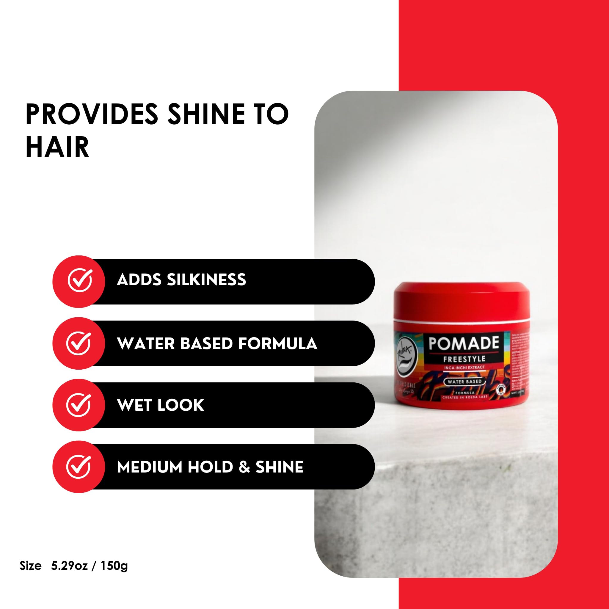 Argan oil in Rolda Pomade adds softness and conditioning to hair.