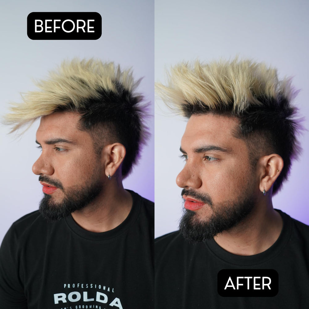 Hands applying Rolda Midnight Hair Pomade showing lightweight feel and easy wash-out.