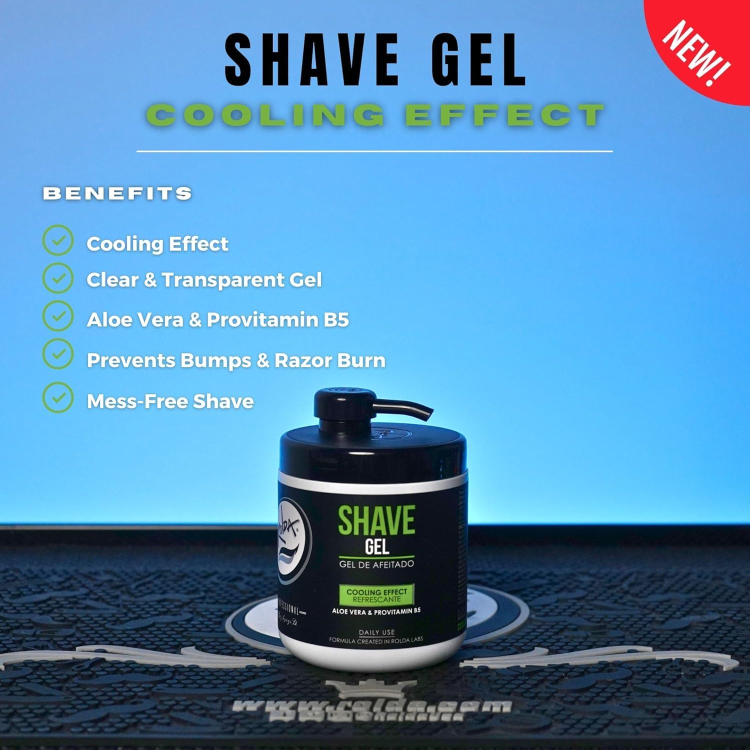 Rolda gel with Pro-Vitamin B5 highlight potential skin support during shaving.