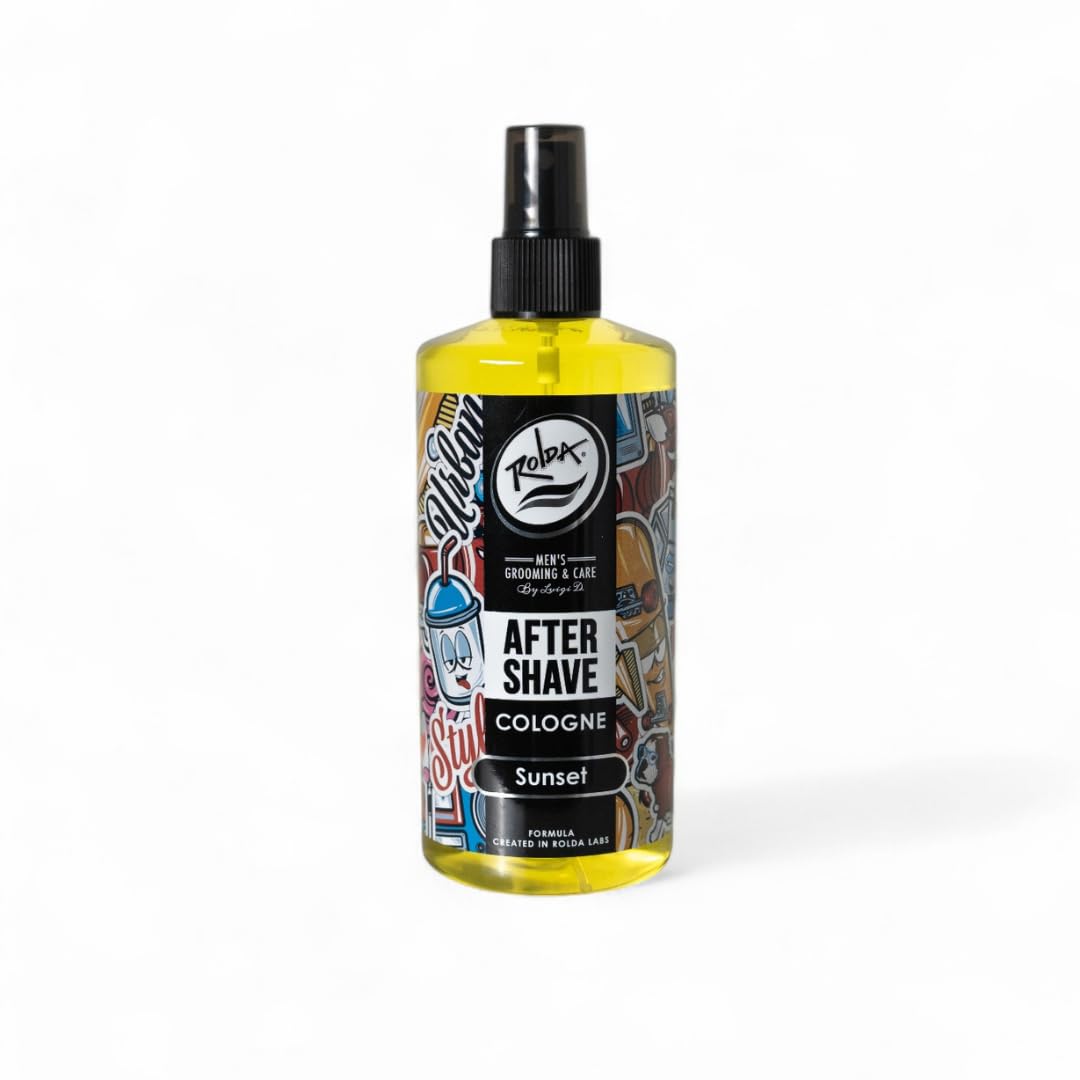 Rolda Sunset bottle front with citrus scent for refreshed skin after shaving