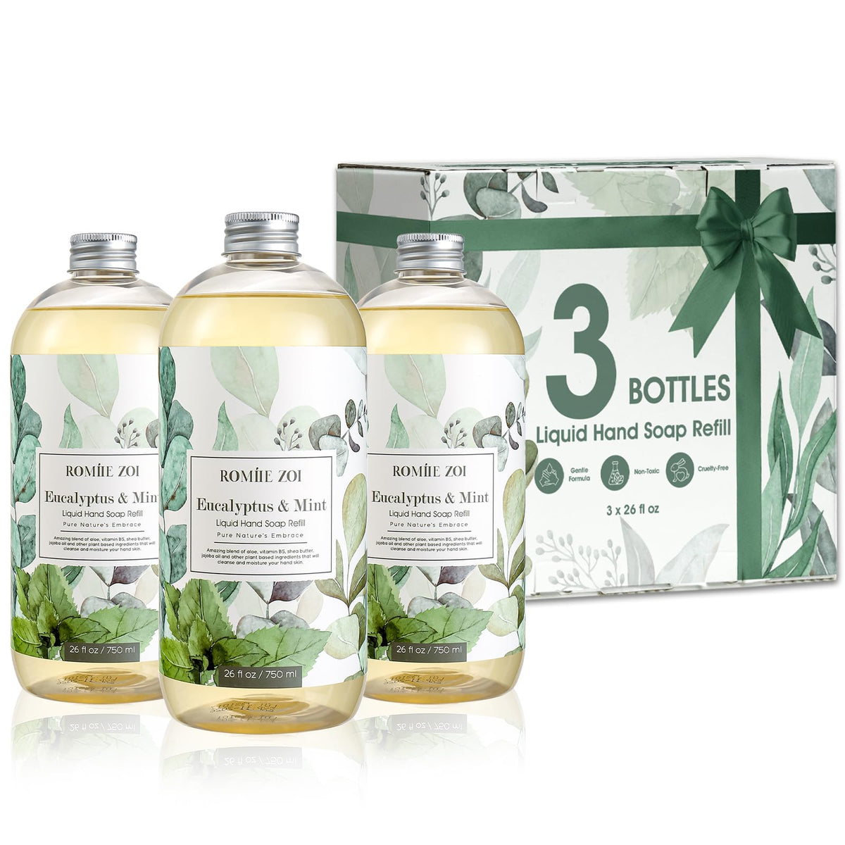 ROMIIE ZOI eucalyptus-mint refill bottle front showing fresh composition for daily use