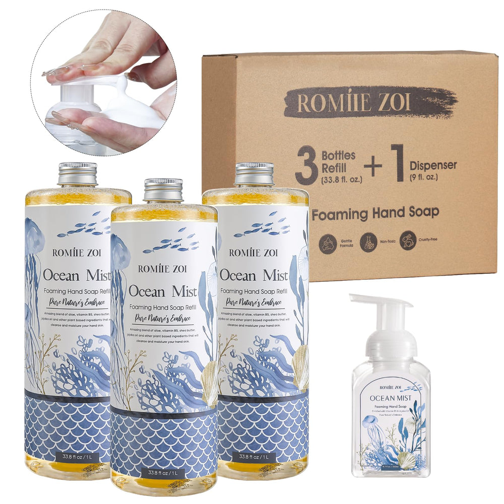 ROMIIE ZOI Ocean Mist foaming hand soap bottle for fresh kitchen and bathroom.