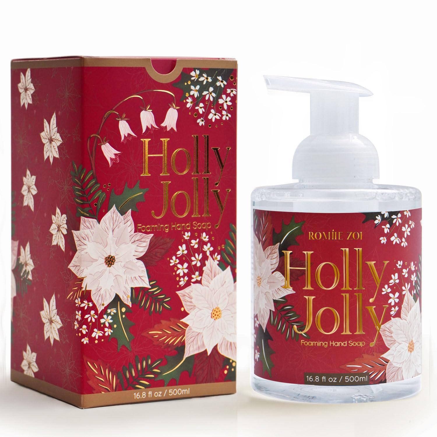 ROMIIE ZOI holly-jolly bottle with festive design and citrus-pine aroma for holiday hand care