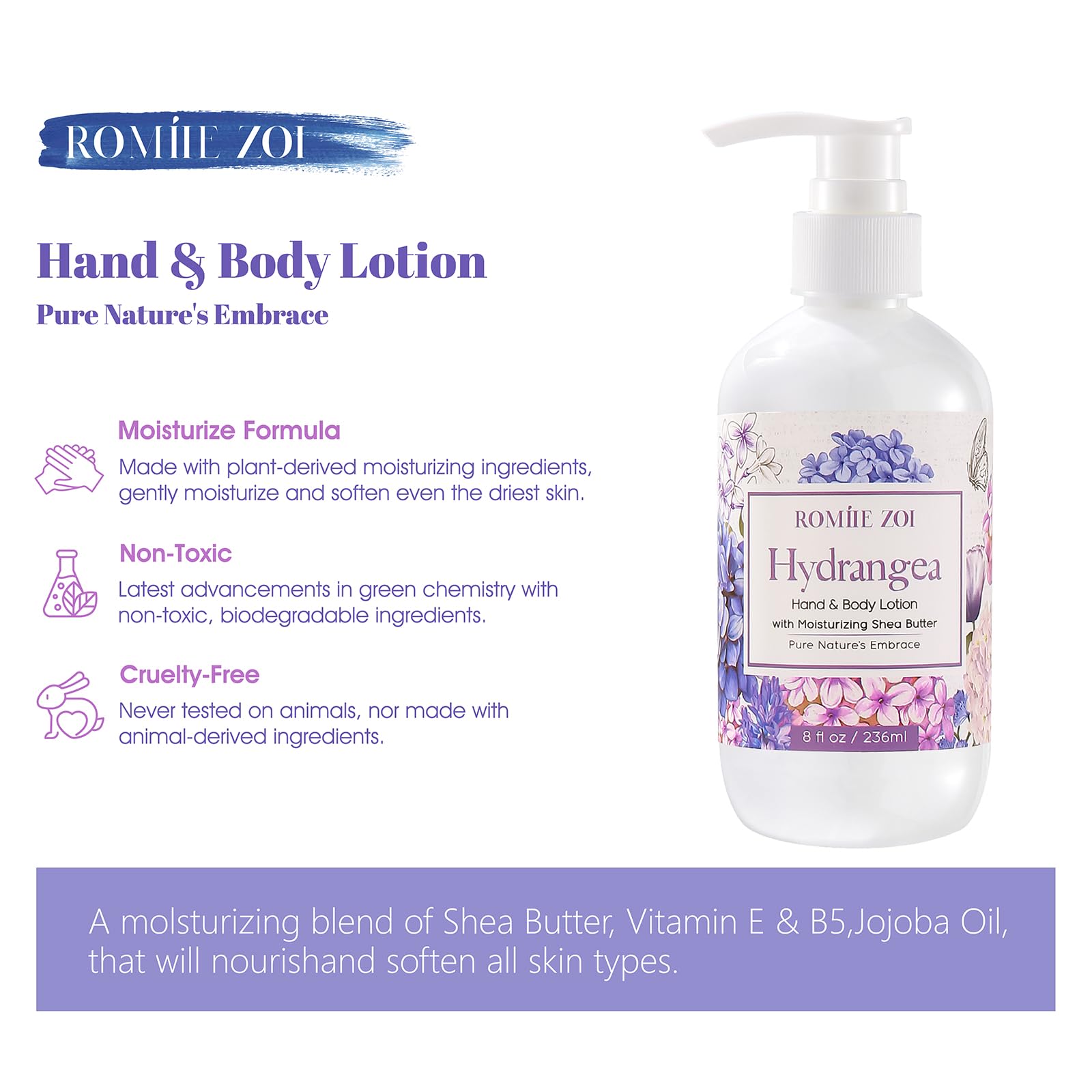 ROMIIE ZOI moisturizing shea butter ingredients nourish skin.