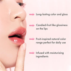 Close-up of rom&nd Bare Fig gloss texture for seamless layering