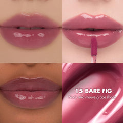 rom&nd Bare Fig on lips delivering plump, non-sticky shine