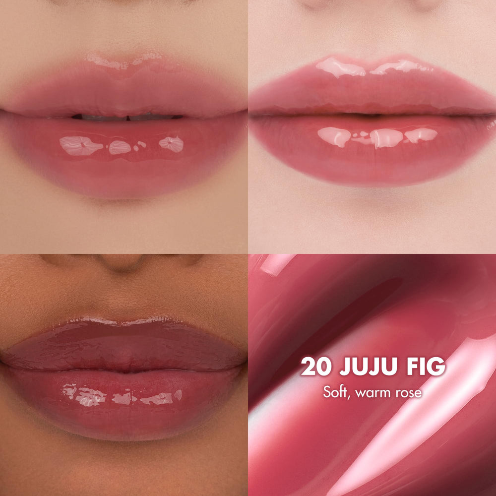 Romnd juicy lasting tint juju fig on lips reveals soft warm rose gloss