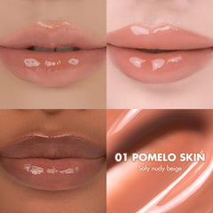 romnd Juicy Lasting Tint Pomelo Skin swatches illustrating translucent color