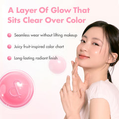 romnd Juicy Roll Cheek Dragon Berry swatches on skin for a lightweight, buildable color.