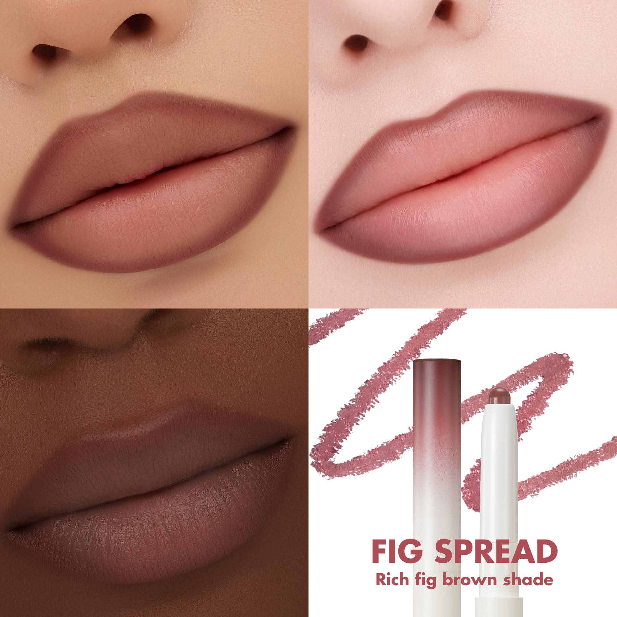 rom&amp;nd Lip Mate Pencil 07 Fig Spread integrated brush enables seamless blending.