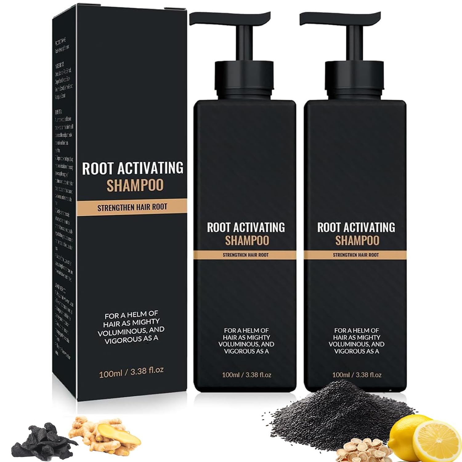 Root Activator Shampoo bottle front view highlighting a natural formula for hair vitality.