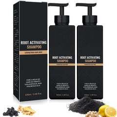 Root Activator Shampoo bottle front view highlighting a natural formula for hair vitality.