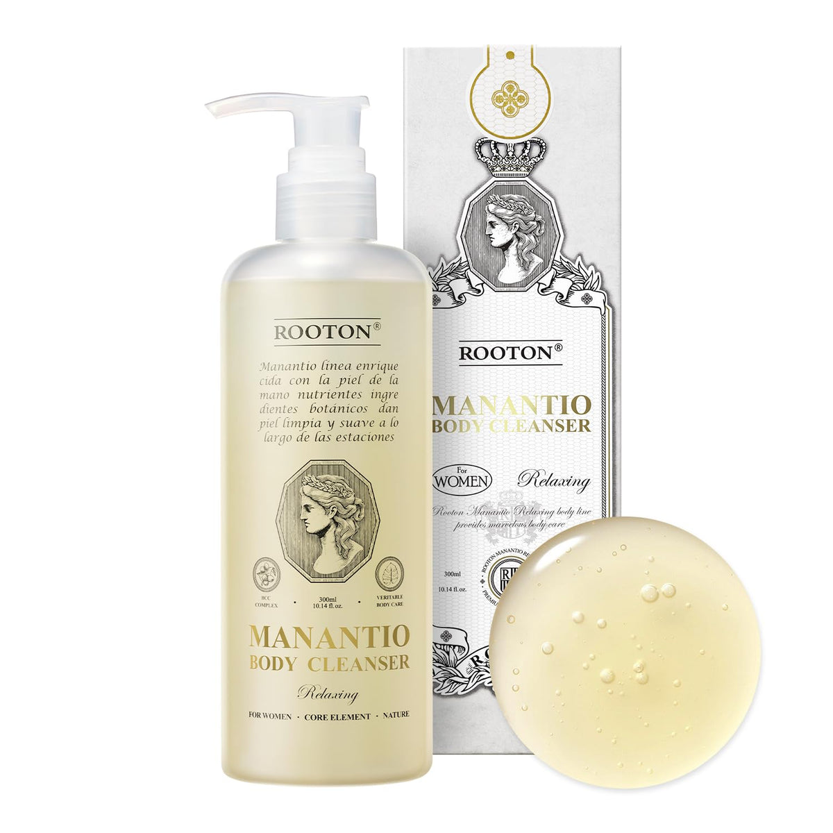 ROOTON Manantio bottle-front view highlights vegan cleanser for daily hydration