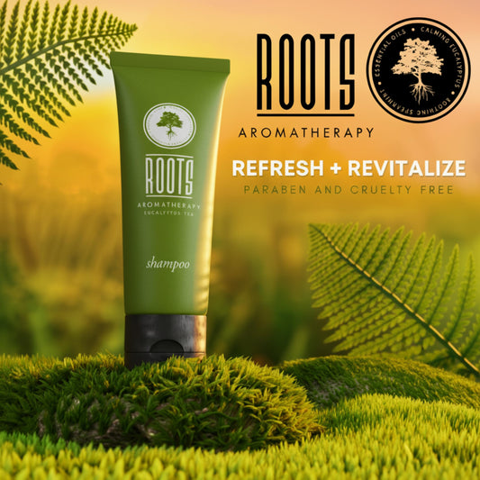 Roots Aromatherapy travel conditioner tube ideal for Airbnb guest kits