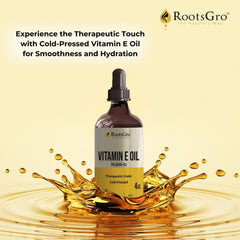 RootsGro Vitamin E Oil used as part of hair care for scalp hydration.