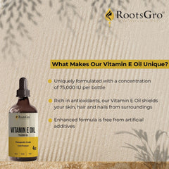 RootsGro Vitamin E Oil spreads smoothly for quick, non-greasy absorption.