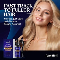 RootStim rosemary biotin scalp serum bottle emphasizes nourishing scalp support.