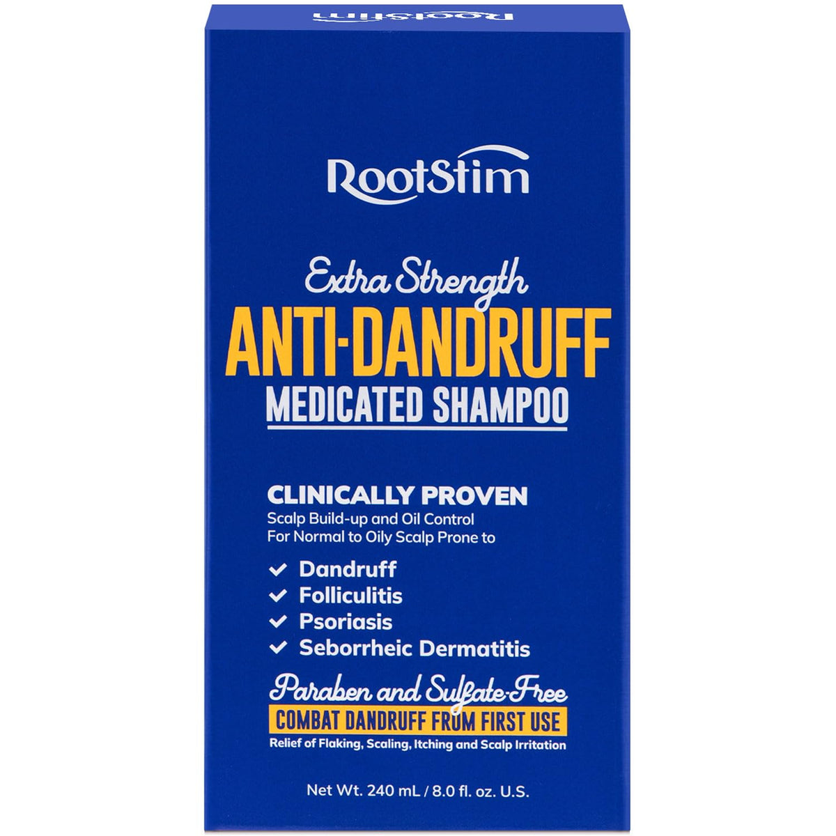RootStim Seborrheic Dermatitis Shampoo front label with medicated formula