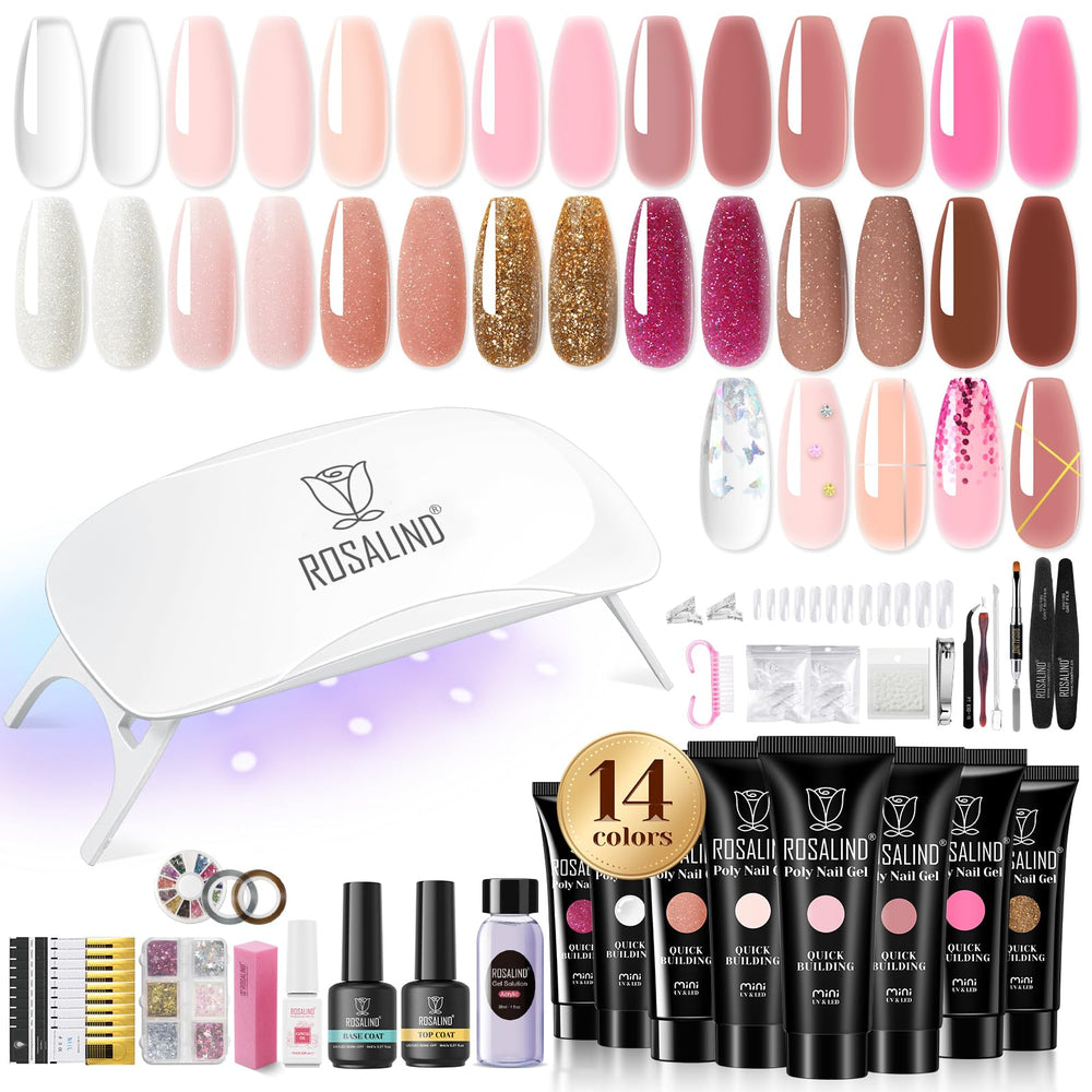 ROSALIND 14-color poly gel kit with pink-brown shades for versatile home nails