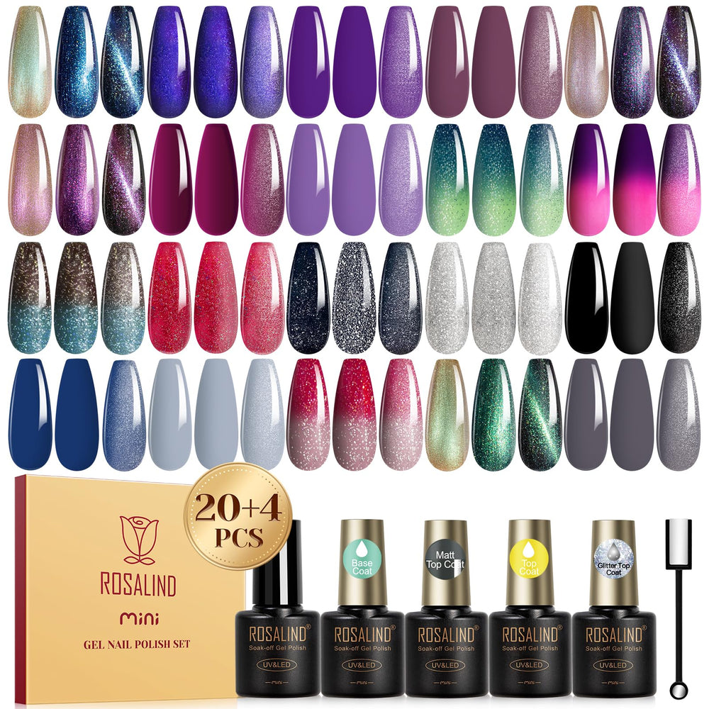 ROSALIND 24pcs cat-eye gel set in box for at-home nail art.