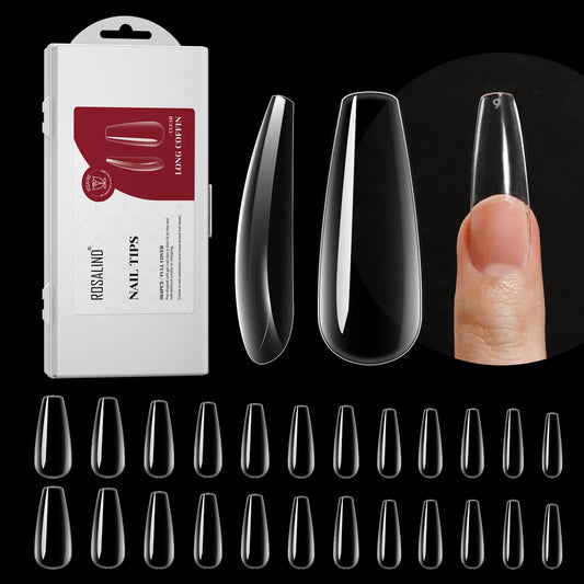 ROSALIND 264-piece long coffin clear nail tips for quick extensions.