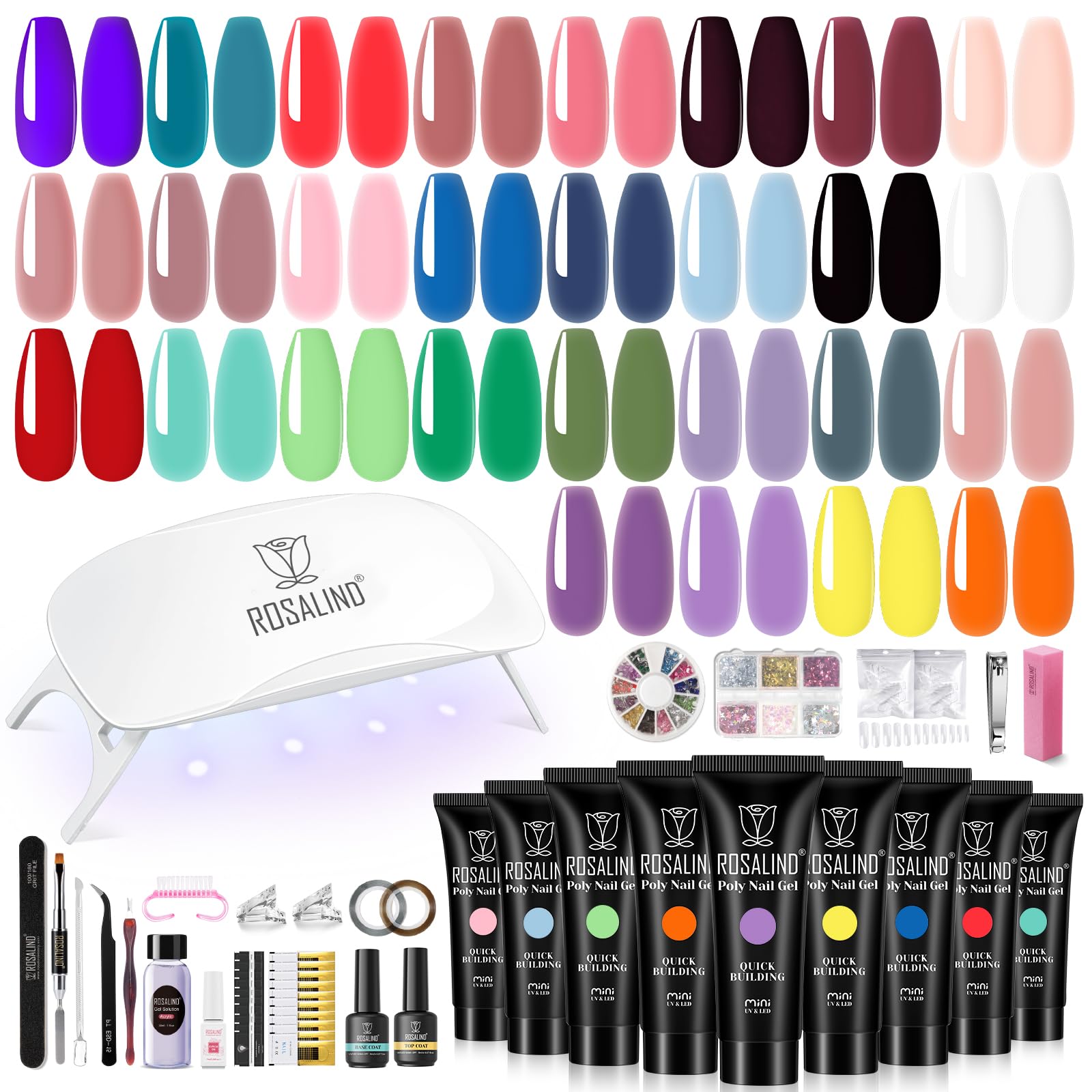 ROSALIND 28-color neon poly gel kit for versatile at-home manicures.