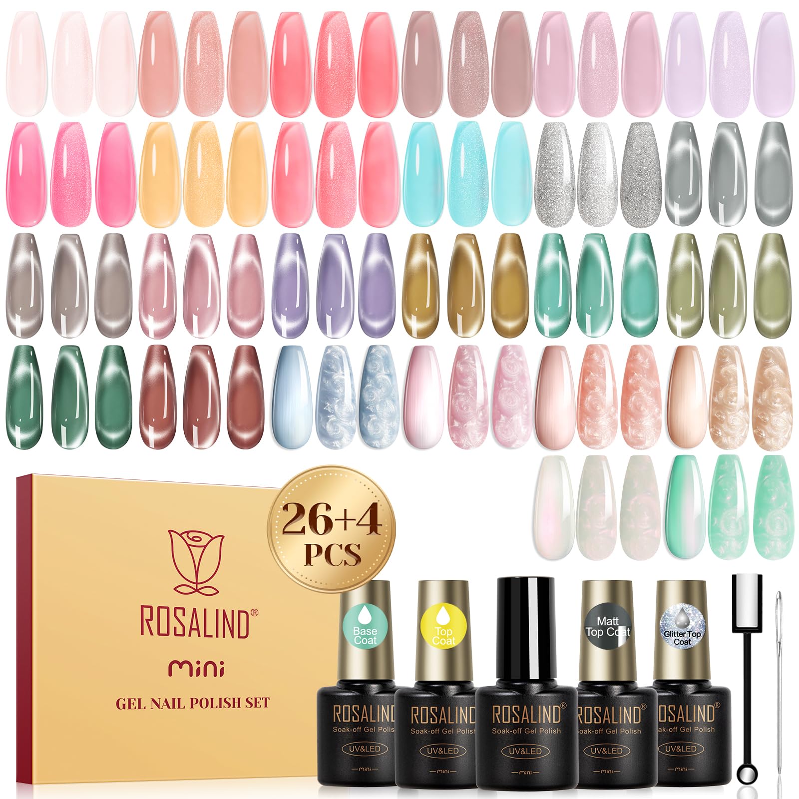 ROSALIND 30-piece jelly cat eye pearl gel set in vibrant at-home colors