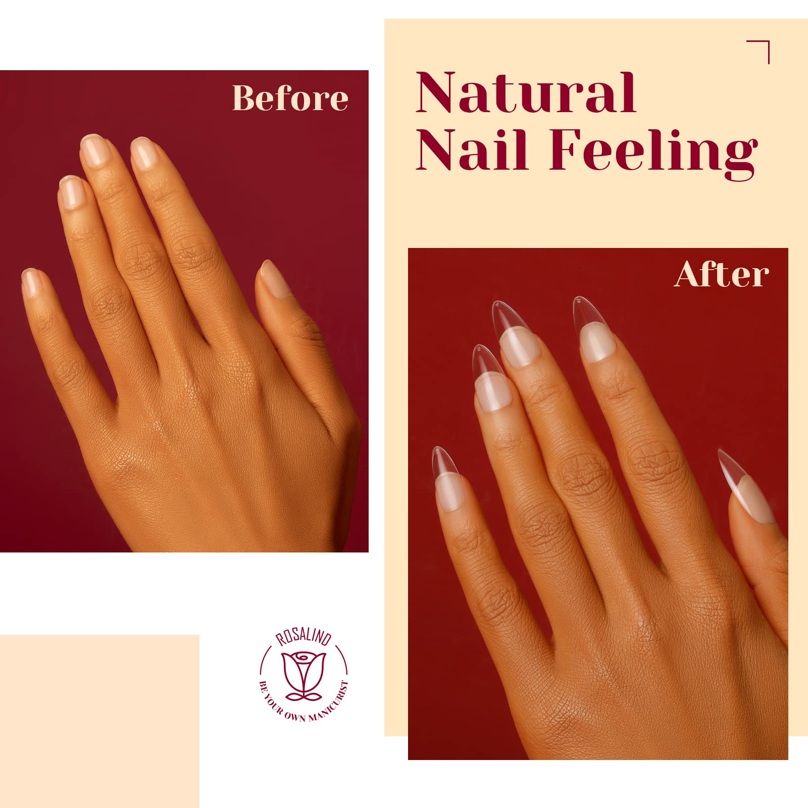 Rosalind acrylic PMMA nail tips are lightweight and flexible for natural shape.