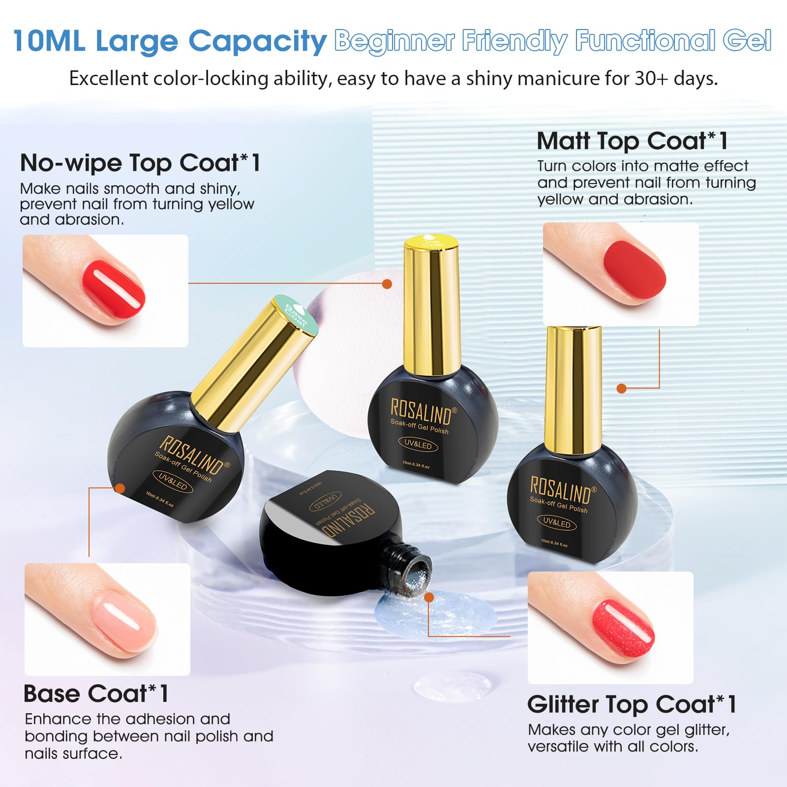 Rosalind base coat 10ml for smooth, lasting color