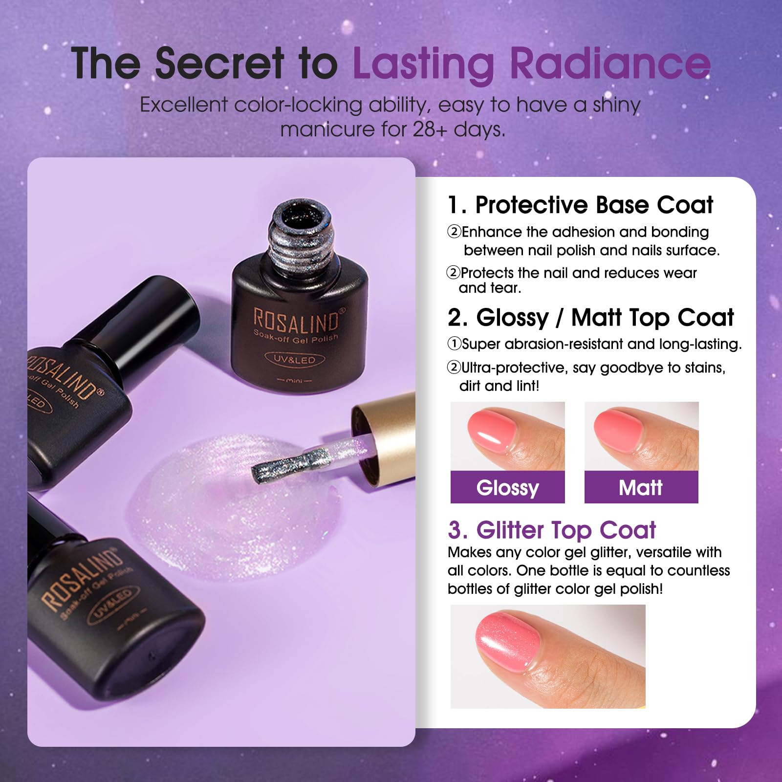 ROSALIND base coat improves adhesion for lasting manicures.