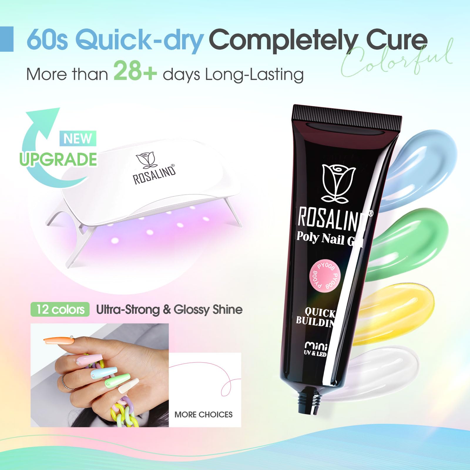 ROSALIND base coat improves adhesion for durable nail extensions.