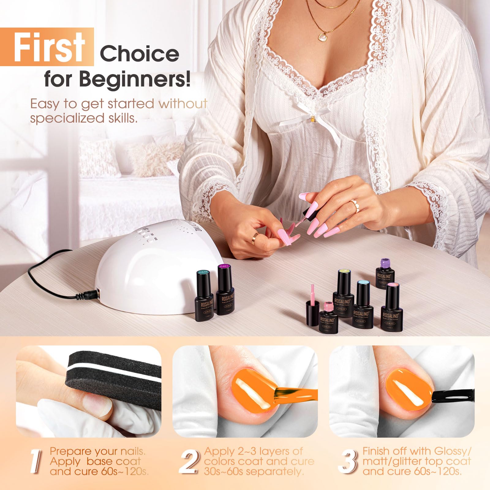 ROSALIND easy-glide brush ensures even color application.
