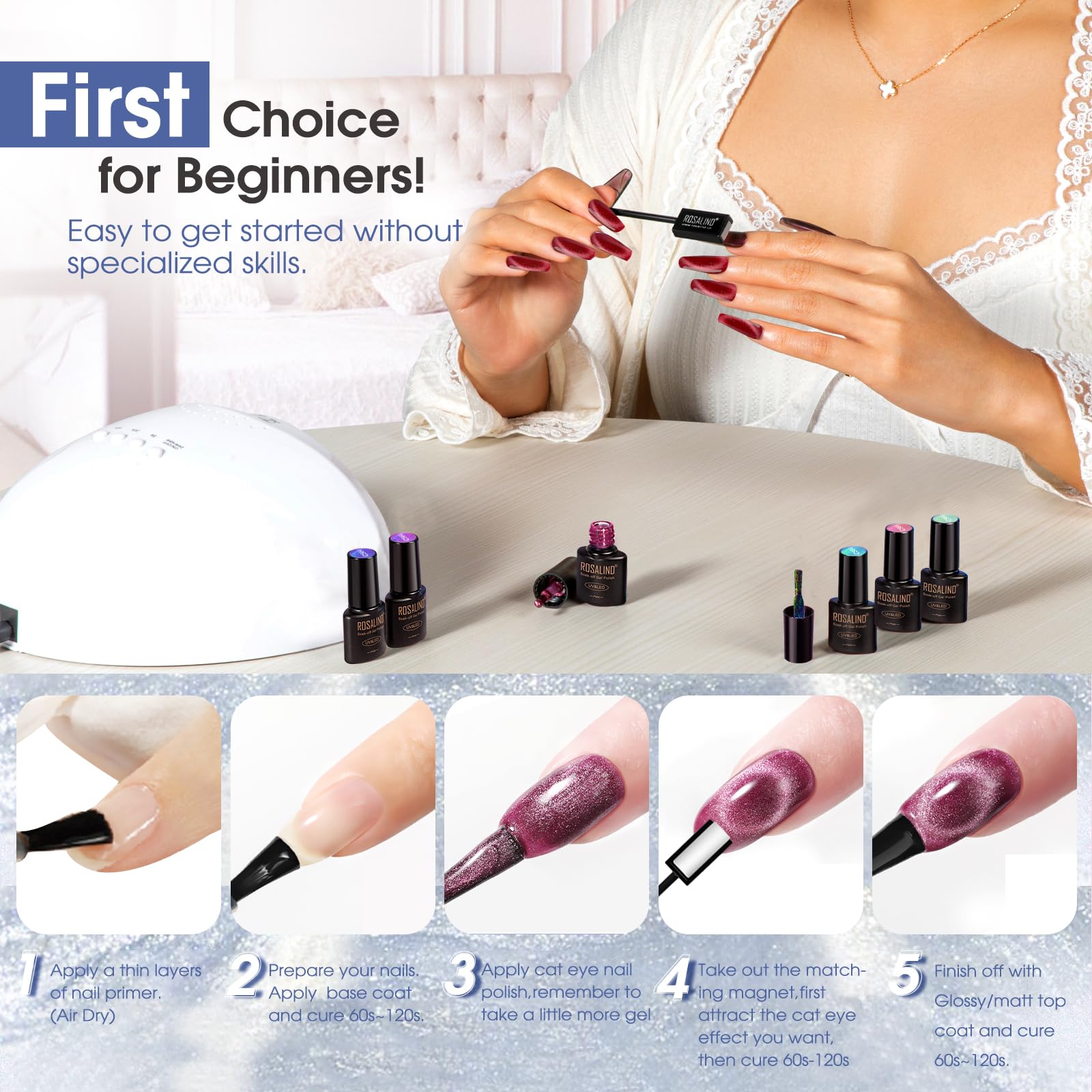ROSALIND glossy top coat bottle delivering high shine and smooth surface