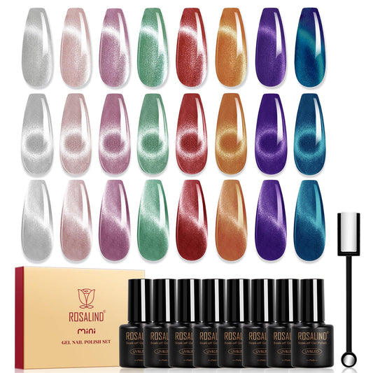 ROSALIND cat-eye polish bottles show eight shimmering shades for dynamic light reflection.