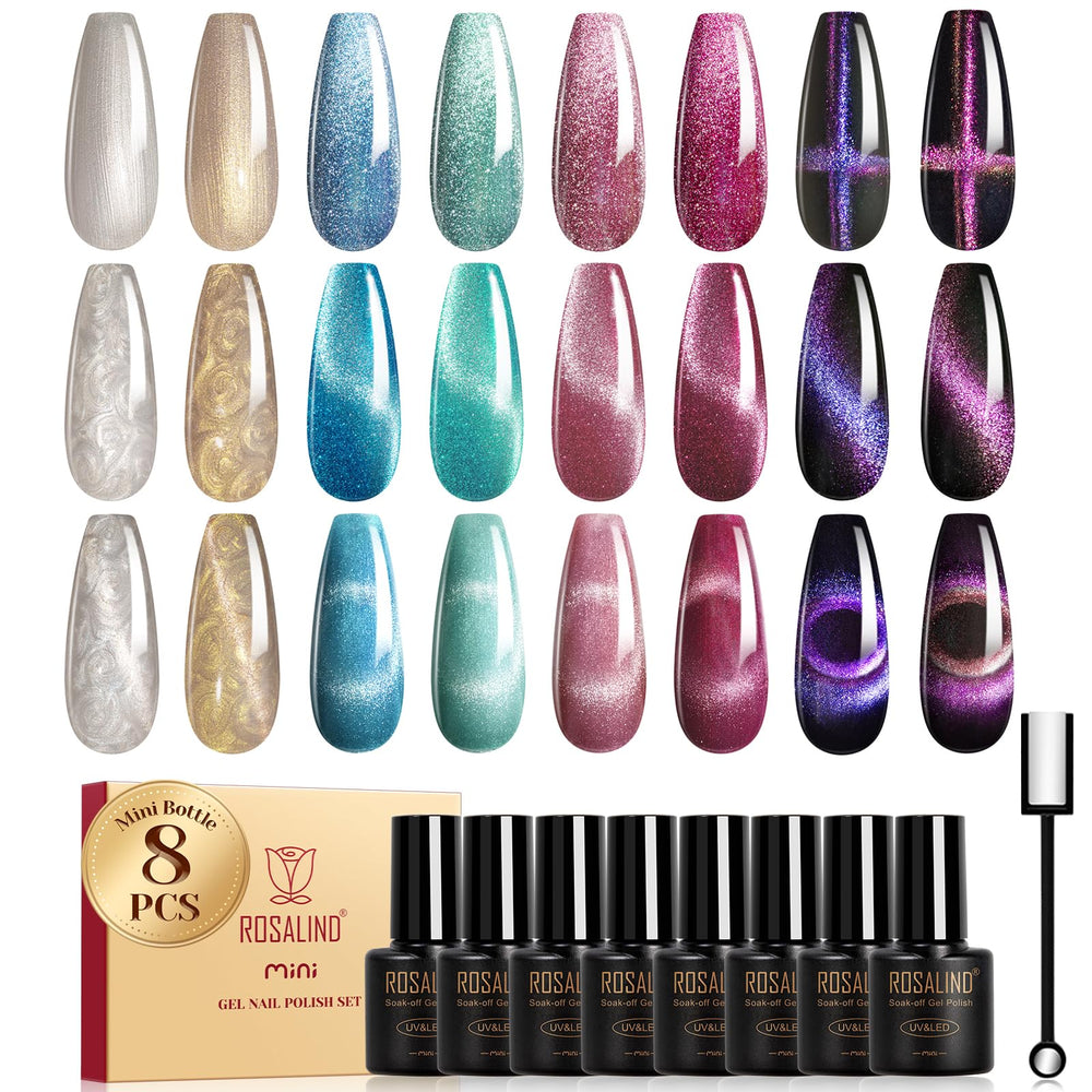 ROSALIND cateye gel polish bottle front shows compact 5 ml size for on-the-go manicures