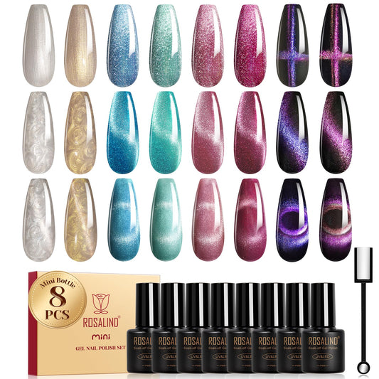 ROSALIND cateye gel polish bottle front shows compact 5 ml size for on-the-go manicures
