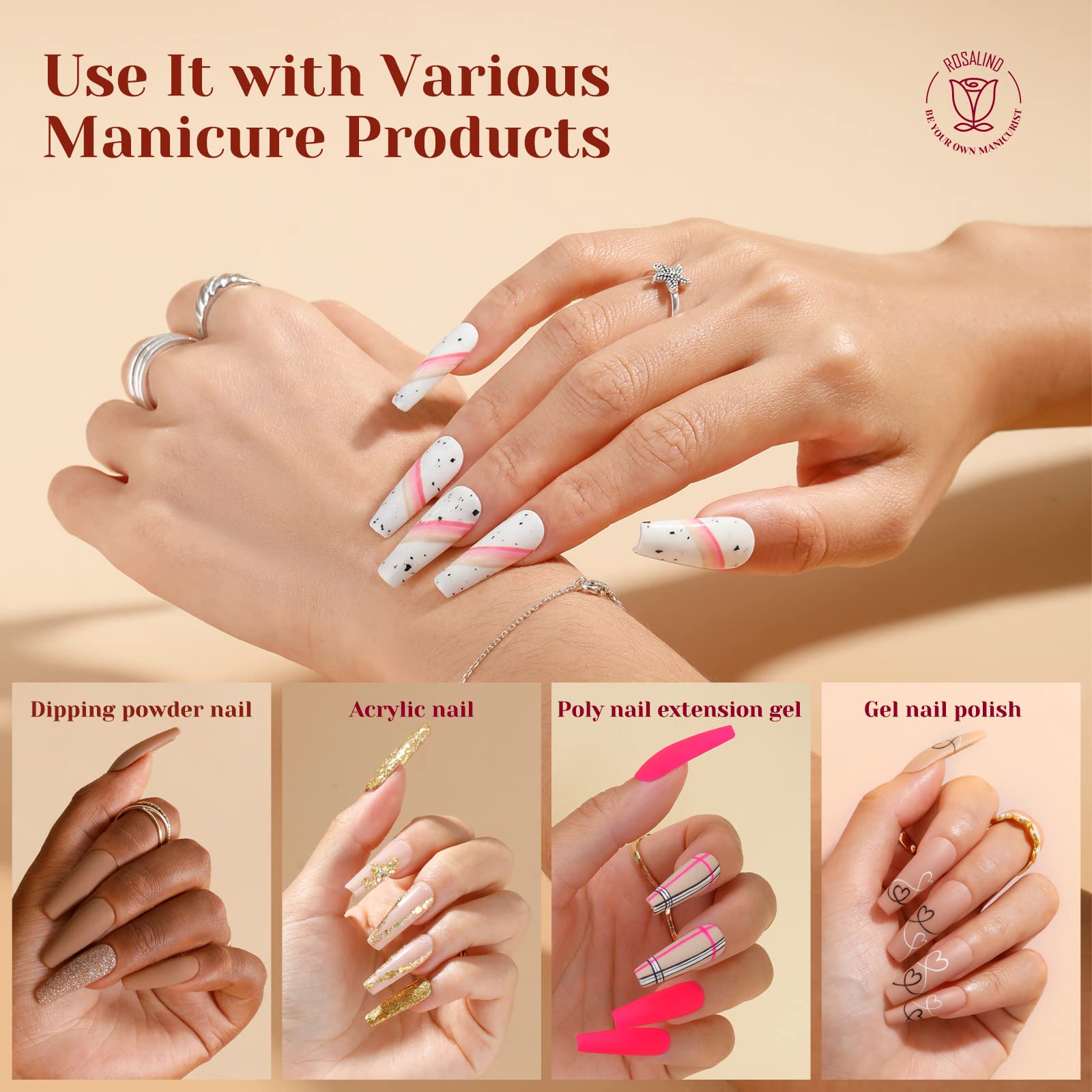 ROSALIND easy-to-use clear long coffin nail tips fit nails naturally.