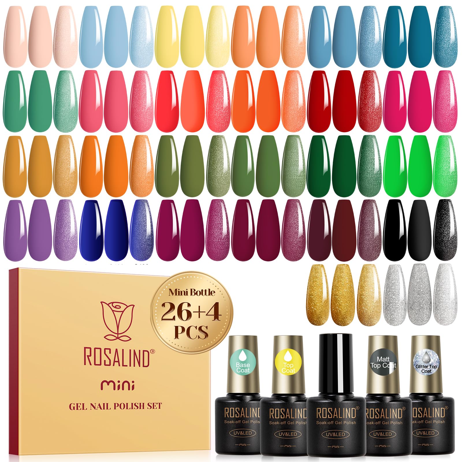 ROSALIND 26-color fall gel polish set for versatile at-home manicures.