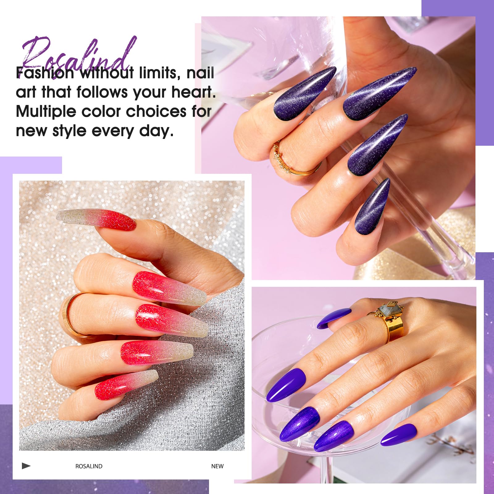 ROSALIND glitter gel polish adds sparkling accents to nails.